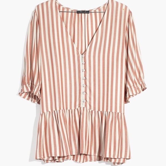MADEWELL Striped Peplum Button Top XXS (fits S!) - Picture 2 of 9
